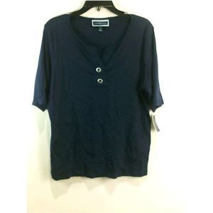 Karen Scott Womens 100122940MS Regular Short Sleeve Top, Navy Blue, Size Large